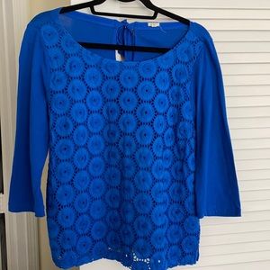 Blue eyelet print 3/sleeve tee